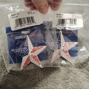 💕Set Of 2 Crystal & Silver Tone Star Pins  Celebrate Americana NWT! $36